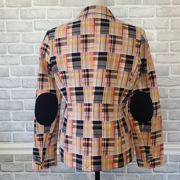 Tommy Hilfiger Patchwork Plaid Blazer Jacket Elbow Patches 8 Preppy Acadamia - Picture 4 of 9